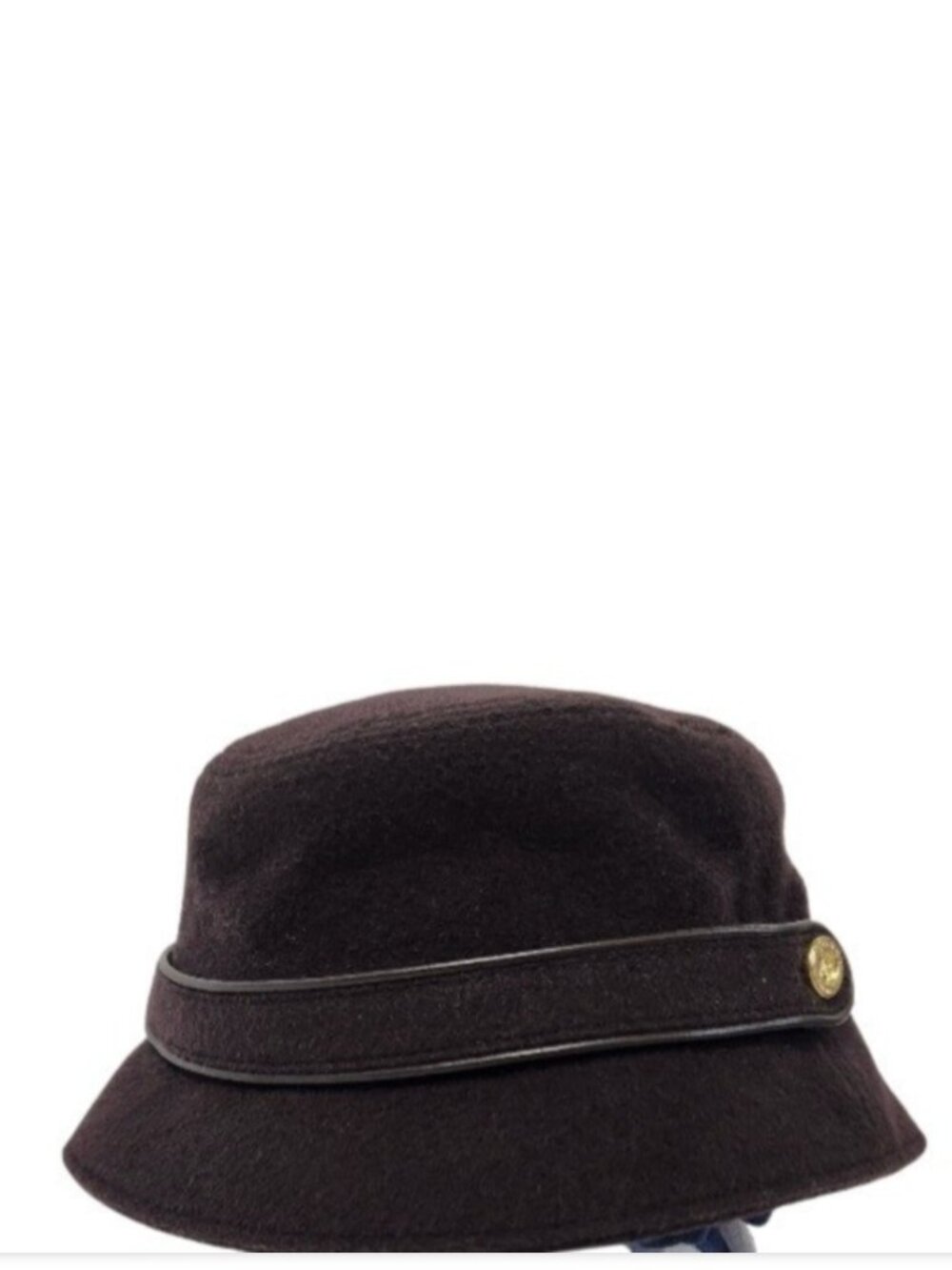 Vtg Coach Wool Mohair Bucket Hat Gold Logo Button